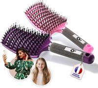 2 X Boar Bristle Hair Brushes-100% Narural Detangling-Tearless Detangling Brush Set (Pink And Purple)