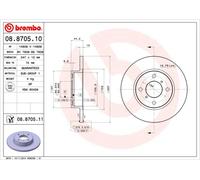 2 x BREMBO 08.8705.11 Disque de frein pour OPEL,SUZUKI,VAUXHALL