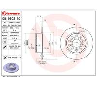 2 x BREMBO 08.9502.11 Disque de frein pour ,AUDI,SEAT,SKODA,SKODA (SVW),VW,VW (F