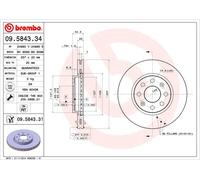 2 x BREMBO 09.5843.31 Disque de frein pour FIAT,OPEL,VAUXHALL