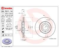 2 x BREMBO 09.7011.11 Disque de frein pour AUDI,SEAT,SKODA,SKODA (SVW),VW,VW (FA