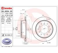 2 x BREMBO 09.A334.21 Disque de frein pour LEXUS,TOYOTA,TOYOTA (FAW)