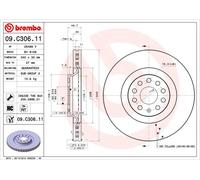 2 x BREMBO 09.C306.11 Disque de frein pour AUDI,CHRYSLER,CUPRA,SEAT,SKODA,SKODA
