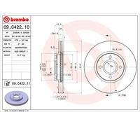 Disque de frein BREMBO 09C42211 avant, ventilé, 1 pièce
