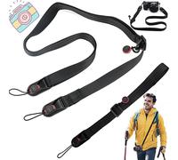 2 x Camera Straps, Universal Strap for Camera, Adjustable Camera Strap, Shoulder Strap, Adjustable Length, Black (Shoulder Strap + Wristband), Black, M