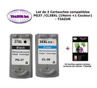 2 x Cartouches Compatibles Canon PG37, CL38, PG-37, CL-38, PG 37, CL 38 +10f PPA6 -T3AZUR G