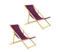 2 x Chaise longue de jardin en bois - Fauteuil Relax - Chaise de plage bordeaux