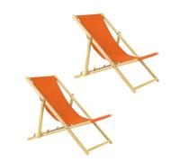 2 x Chaise longue de jardin en bois - Fauteuil Relax - Chaise de plage Orange