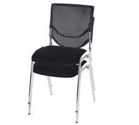Mendler 2 x Chaise Visiteur T401 empilable Tissu siège Noir Pieds chromés