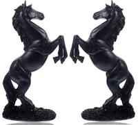2 x Cheval debout sur socle - Statue en résine pour la maison - Statue de cheval en noir - Décoration de table avec socle - élégante figure de cheval comme décoration pour le salon, le bureau - Décora
