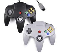 2 x Classique 64 N64 Controller, Kiwitata rétro Filaire Gamepad Controller Joystick pour Console N64 Nintendo 64 Système de Jeux vidéo Noir + Gray