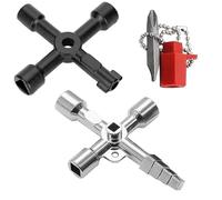 2 x Clé Universelle 4 Voies en clé en croix pour Compteurs d’Eau et de Gaz, Radiateurs et Panneaux de Service - Croix Électricien avec Embouts Carré et Triangle pour Usage Domestique et Professionnel