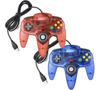 2 X Contrôleur Usb Pour Jeux N64,Contrôleur Usb Classique N64 Joystick Gamepad Pour Windows Pc Mac Pie Raspberry Pi 3 Retro (Bleu/Rouge)