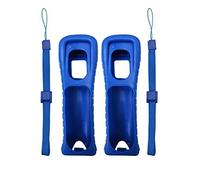 2 x Coque en silicone avec dragonne pour Nintendo Wii Remote (Bleu)