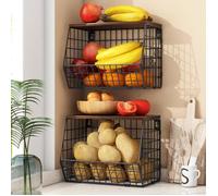 2 X Corbeille à fruits murale, Organisateur suspendue de cuisine ouverte, Panier empilable en fil métallique de légumes et fruits