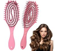 2 X Curly Hair Brush,Loop Brush,Two Choice Of Styles For Combing Wt Quality,Less Traction For Fashionable Hairstyle (Pink)