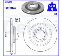 2 x DELPHI BG3847 Disque de frein pour MITSUBISHI
