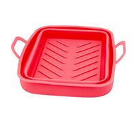 2 x Doublure de friteuse, pot de friteuse en silicone réutilisable avec design à rainures et poignées résistantes à la chaleur, doublure antiadhésive sans BPA pour les accessoires (Rouge)