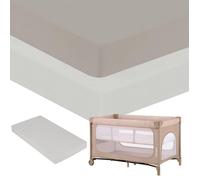 2 x Drap housse bambou pour lit bébé - LIONELO - Lit parapluie - 120 x 60 cm - Universelle - Beige / Blanc