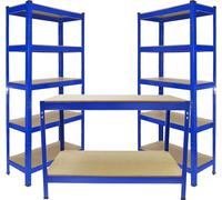 Monster racking 2 x rayonnage t-rax 90 x 30 x 180 cm bleu & etabli de travail q-rax bleu 120 x 60 x 90 cm acier garage organisation atelier rangement Bleu