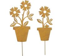 2 x fiches de jardin "pot de fleurs" en métal 35 + 40 cm de haut, fiche décorative, fiche rouille, décoration de jardin pour l'extérieur