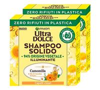 2 x Garnier Ultra Dolce Shampoo Solide Illuminant Camomille et Huile de Calendula Biologique avec Ingrédients d'origine naturelle pour cheveux clairs - 2 Shampooing Solides de 60 g