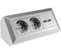 2 X Grounded, 2 X Usb-A 3.1 A Corner Power Strip - Silver/Grey