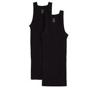 2(X)IST Mens Essential Cotton Square Cut Tank 2-Pack Base Layer Top, Deep Black, Large US