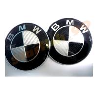 2 x LOGO BMW CARBON NOIR DIAMETRE 82mm COFFRE + CAPOT