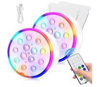 2 x Lumières LED Submersibles Piscine Rechargeables, IP68 Étanches avec Télécommande RF, USB, Minuterie, RGB 16 Couleurs 13 LEDs pour Piscine, Spa, Aquarium, Bassin, Vase, Fête