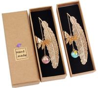 2 X Metal Feather Bookmarks With Butterfly And Flower Eternal Drying Glass Beads Pendant Ideal Gift For Readers