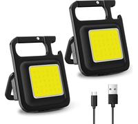 2 X Mini Rechargeable Flashlight,Mini Portable Work Light 800 Lumen Cob Key Ring Lamp With Bottle Opener For Camping,Repairs