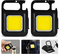2 X Mini Rechargeable Flashlight, Rechargeable Mini Work Light, Portable Mini Work Light 800 Lumen Cob Key Ring, For Camping, Repair, With Bottle Opener, Magnetic Base