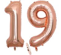 2 X Number 19 Balloons Rose Gold, 40 Inch Inflatable Figures Helium Leaf Numbers, Giant For Birthday Party Decoration Girl, Prom (Xxxl 100 Cm)