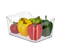 2 x organiseurs de réfrigérateur, rangement alimentaire, H x L x P 10,5 x 25 x 18 cm, boîte avec poignée, transparente