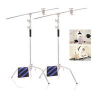 2 x Photographie Support Lumière Vidéo Trépied Eclairage Studio Light Stand C Stand 3m en Acier Inoxydable Réglable Robuste avec 1,27m Bras Girafe et Rotules pour Réflecteur Flash Softbox