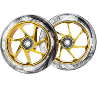 2 X Pro Stunt Scooter Wheels 110mm X 24mm Watercolour Effect With Abec-9 Bearings Installed (Black Pu Core)