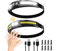 2 X Rechargeable Headlamp, 300° Wide Beam Head Lamp With Motion Sensor, Waterproof Super Bright Adjustable 7 Modes, Flashlight For Camping, Fishing, Running, Hunting
