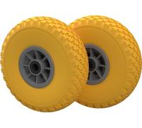 2 x Roue en polyuréthane Ø 260 mm 3.00-4 roulement à aiguilles roue de secours charrette à bras chariot à main anti-crevaison, jaune/gris