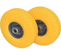 2 x Roue en polyuréthane Ø 260 mm 3.00-4 roulement à billes chariot à main charrette à bras roue de secours anti-crevaison, jaune/gris