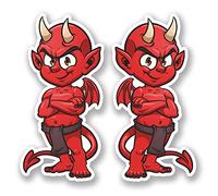 2 x Rouge diable en vinyle autocollant moto casque de vélo iPad Demon # pour ordinateur portable 5383 - 5cm Wide x 10cm Tall