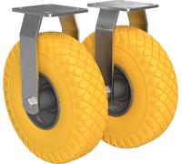 2 x Roulette fixe avec roue enPolyuréthaneØ 260 mm 3.00-4 roulement à billes rouleau de transport anti-crevaison, jaune/gris