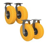 2 x Roulette pivotante, 2 x roulette fixe avec roue en PU Ø 260 mm 3.00-4 roulement à billes anti-crevaison