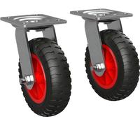 2 x Roulette pivotante avec roue en PU Ø 160 mm palier lisse rouleau de transport anti-crevaison, noir/rouge