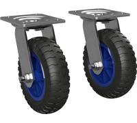 2 x Roulette pivotante avec roue enPolyuréthaneØ 160 mm palier lisse rouleau de transport anti-crevaison, noir/bleu