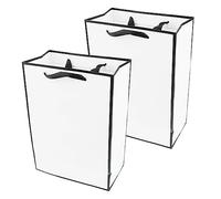 2 x Sacs en papier, Sacs cadeaux avec bord noir laminé mat, Sacs cadeaux en kraft avec poignées pour anniversaire, mariage, Noël, fête, shopping, baby shower, vente au détail, 20x10x28 cm (Blanc)