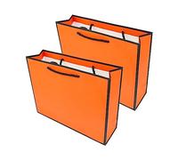 2 x Sacs en papier, Sacs cadeaux avec bord noir laminé mat, Sacs cadeaux en kraft avec poignées pour anniversaire, mariage, Noël, fête, shopping, baby shower, vente au détail, 27x8x21 cm (Orange)