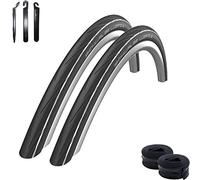2 x Schwalbe Lugano 2 28" veste de vélo de route - Noir/blanc - (25-622) + 2 tuyaux Schwalbe SV 60 mm avec démonte-pneus, 2 x