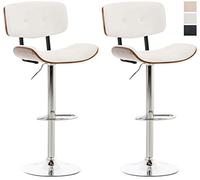 Lot de 2 tabourets de bar - CLP - Sarnia - Assise en bois et similicuir - Blanc