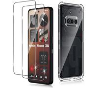 2 X Tempered Glass For Nothing Phone 3a And 1 Case, 0.33 Mm Screen Protector, 9h Hardness, Hd Transparent Glass Protection, Shockproof Anti-Scratch Soft Tpu Bumper Cover